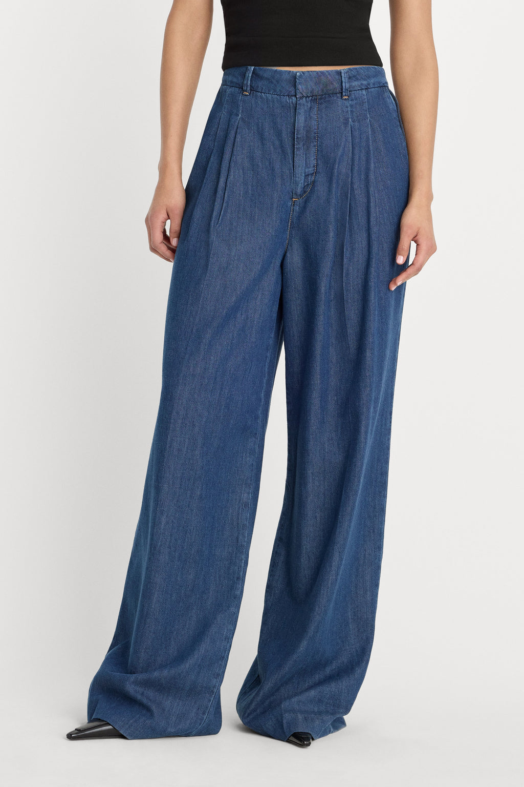 Premium PLEATED HIGH WAISTED WIDE LEG TROUSER INDIGO1187