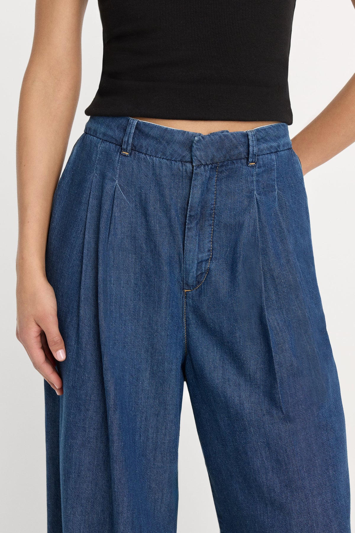 Premium PLEATED HIGH WAISTED WIDE LEG TROUSER INDIGO1187