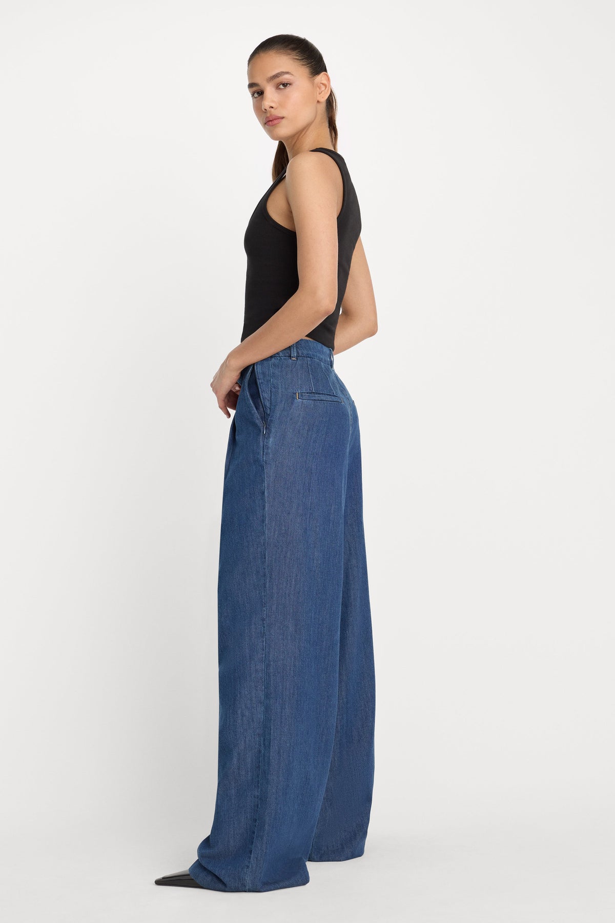 Premium PLEATED HIGH WAISTED WIDE LEG TROUSER INDIGO1187