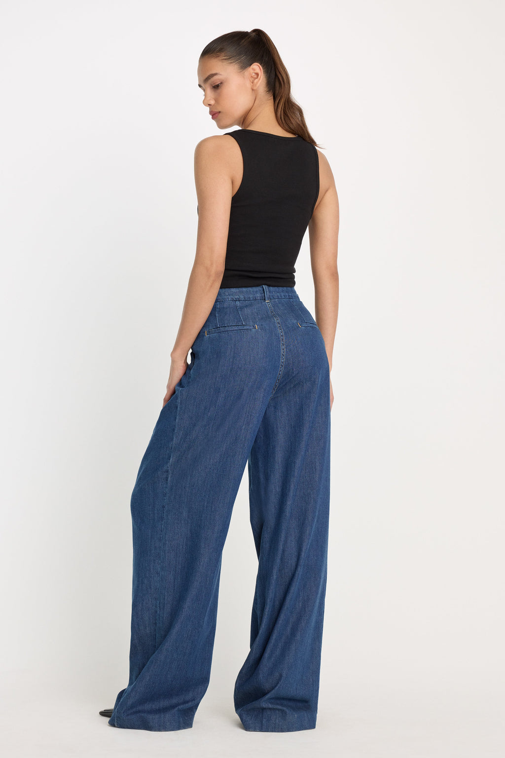 Premium PLEATED HIGH WAISTED WIDE LEG TROUSER INDIGO1187