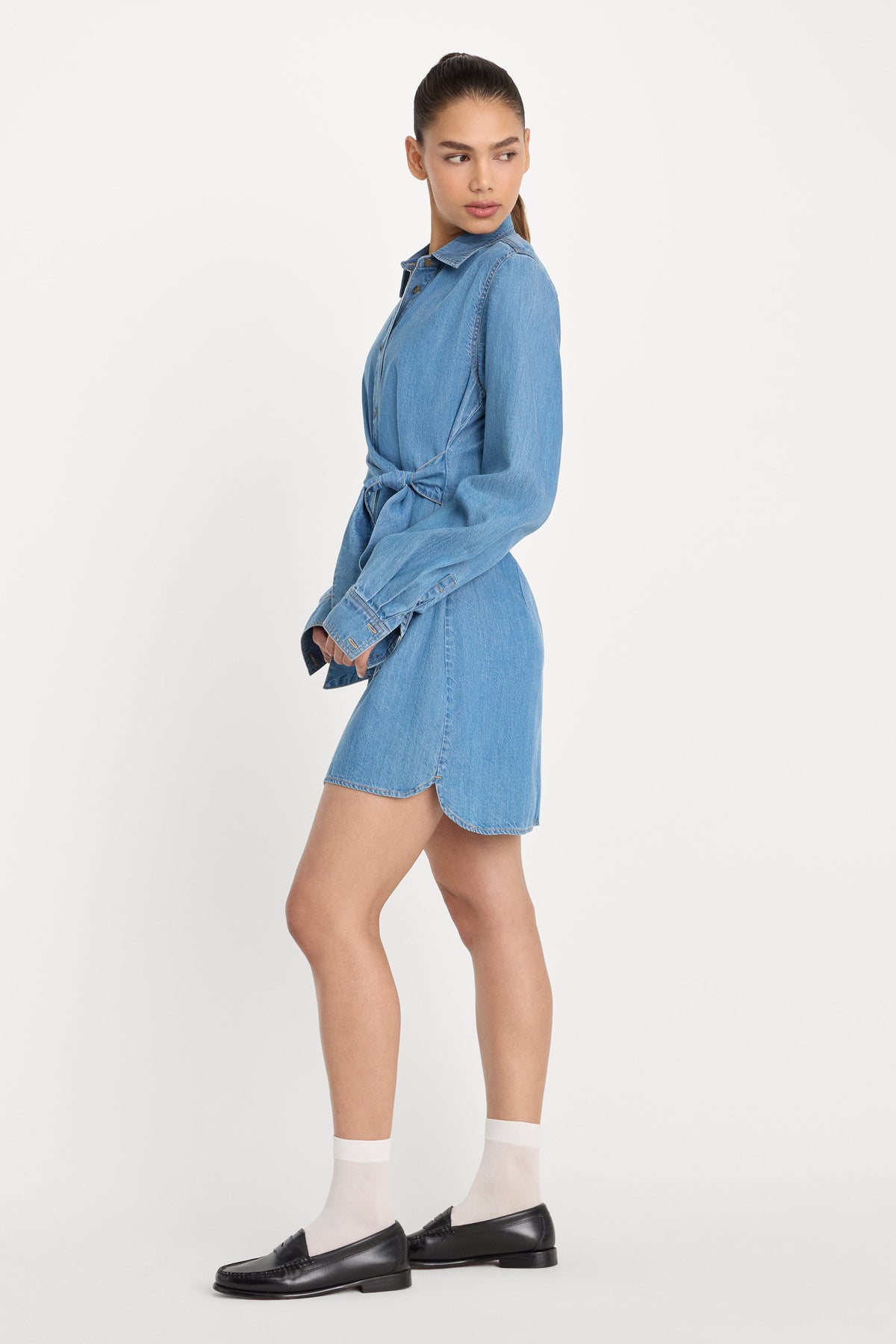 Premium DENIM WRAP SHIRT DRESS INDIGO266