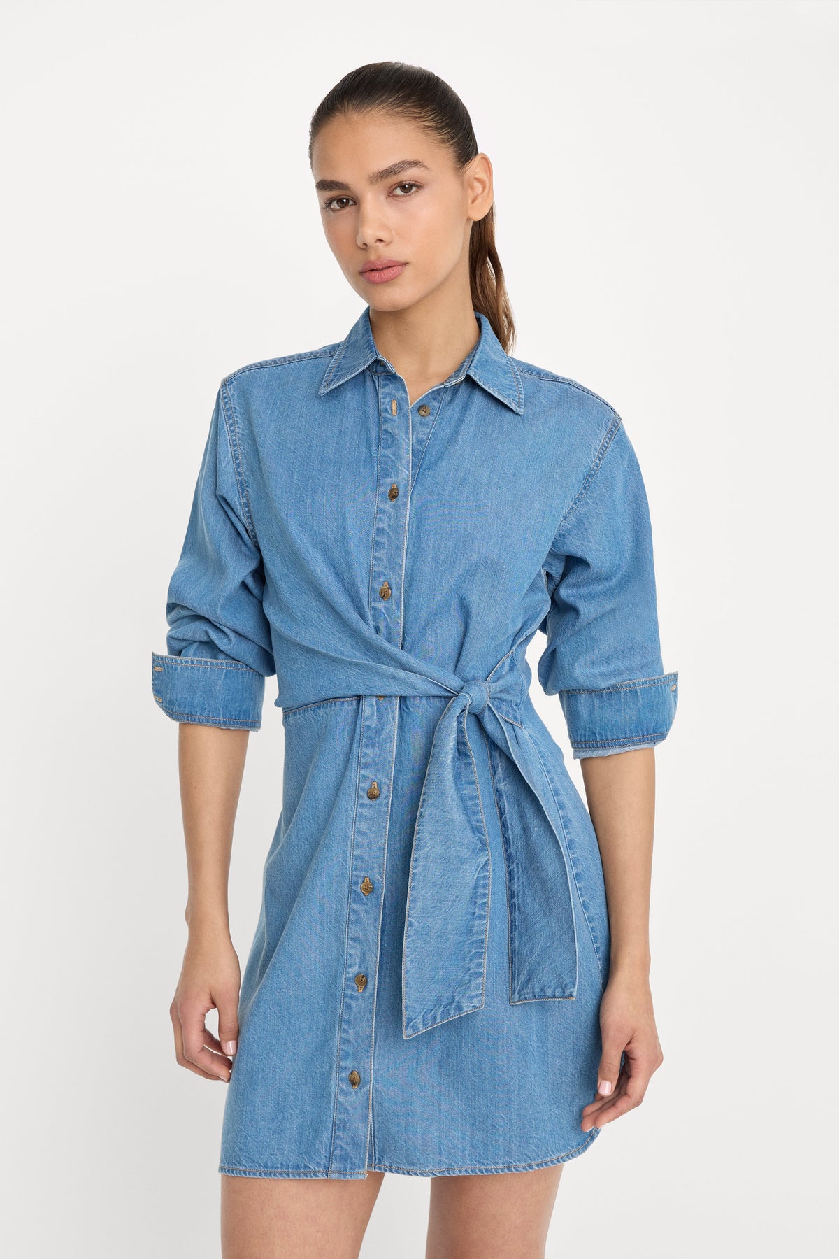 Premium DENIM WRAP SHIRT DRESS INDIGO266