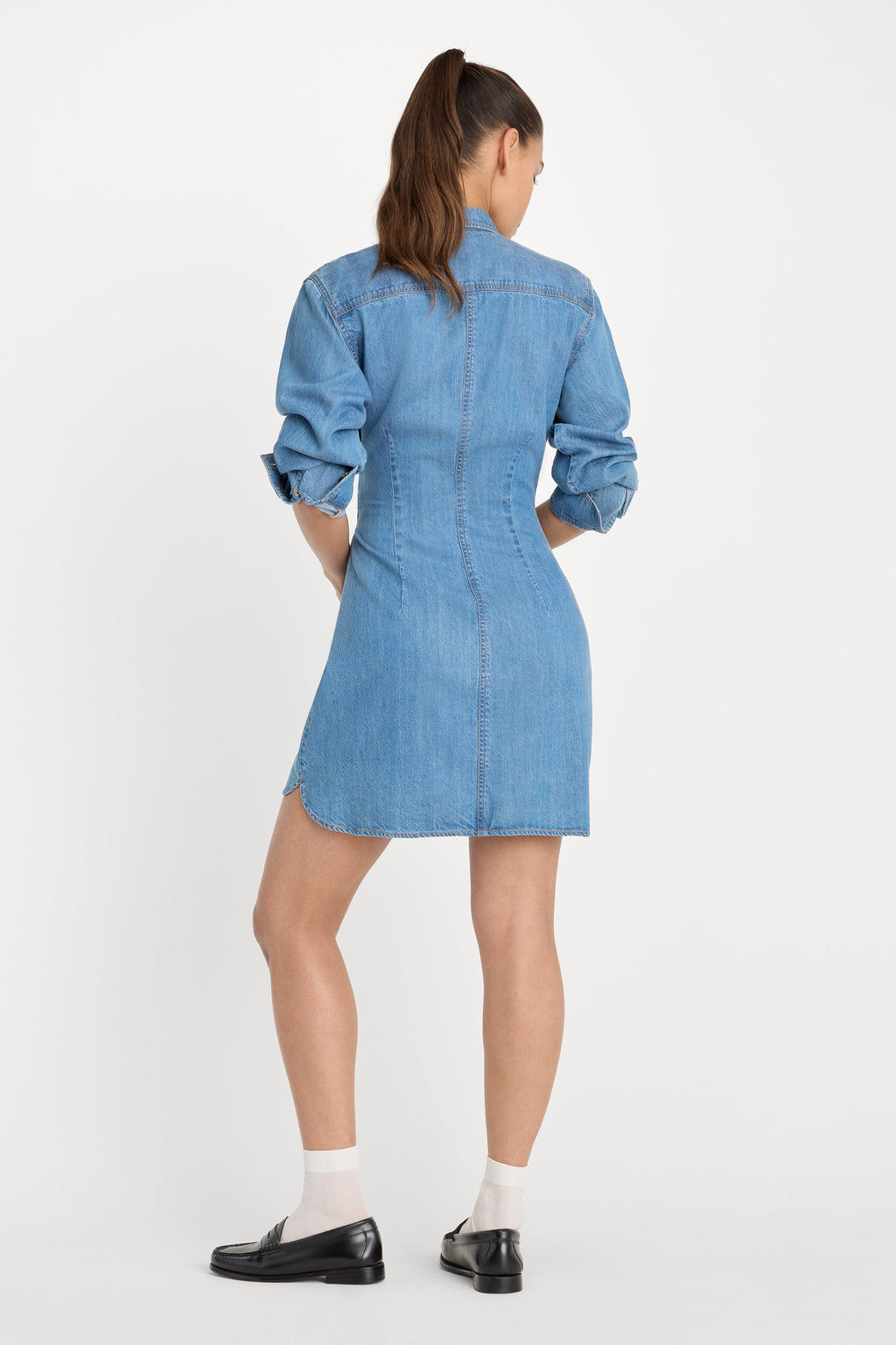 Premium DENIM WRAP SHIRT DRESS INDIGO266
