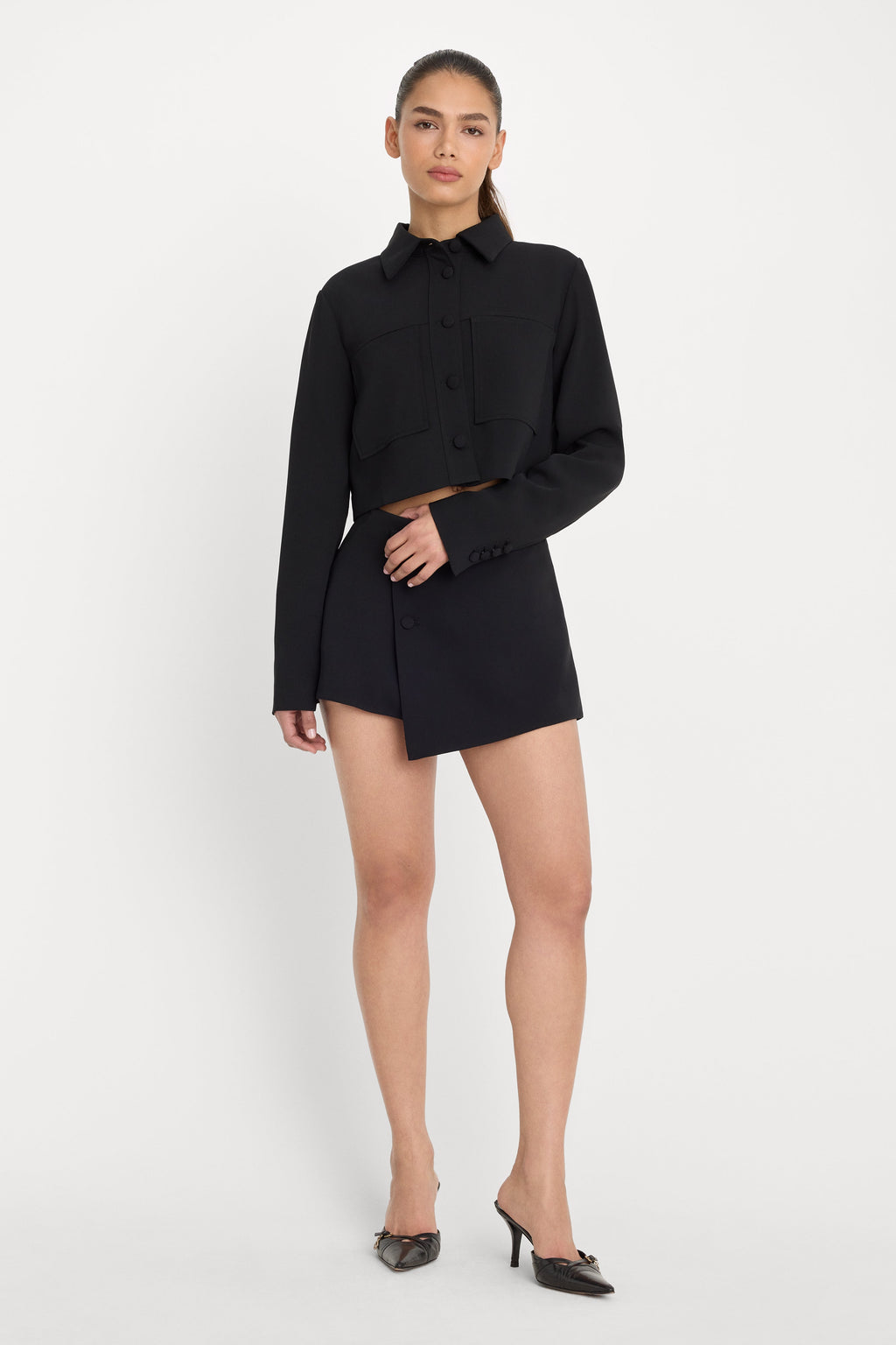 Premium LUXE SUITING CROPPED JACKET BLACK001