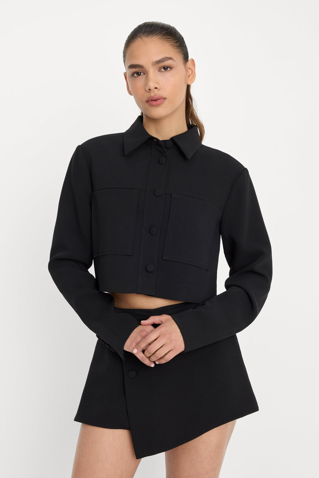 Premium LUXE SUITING CROPPED JACKET BLACK001