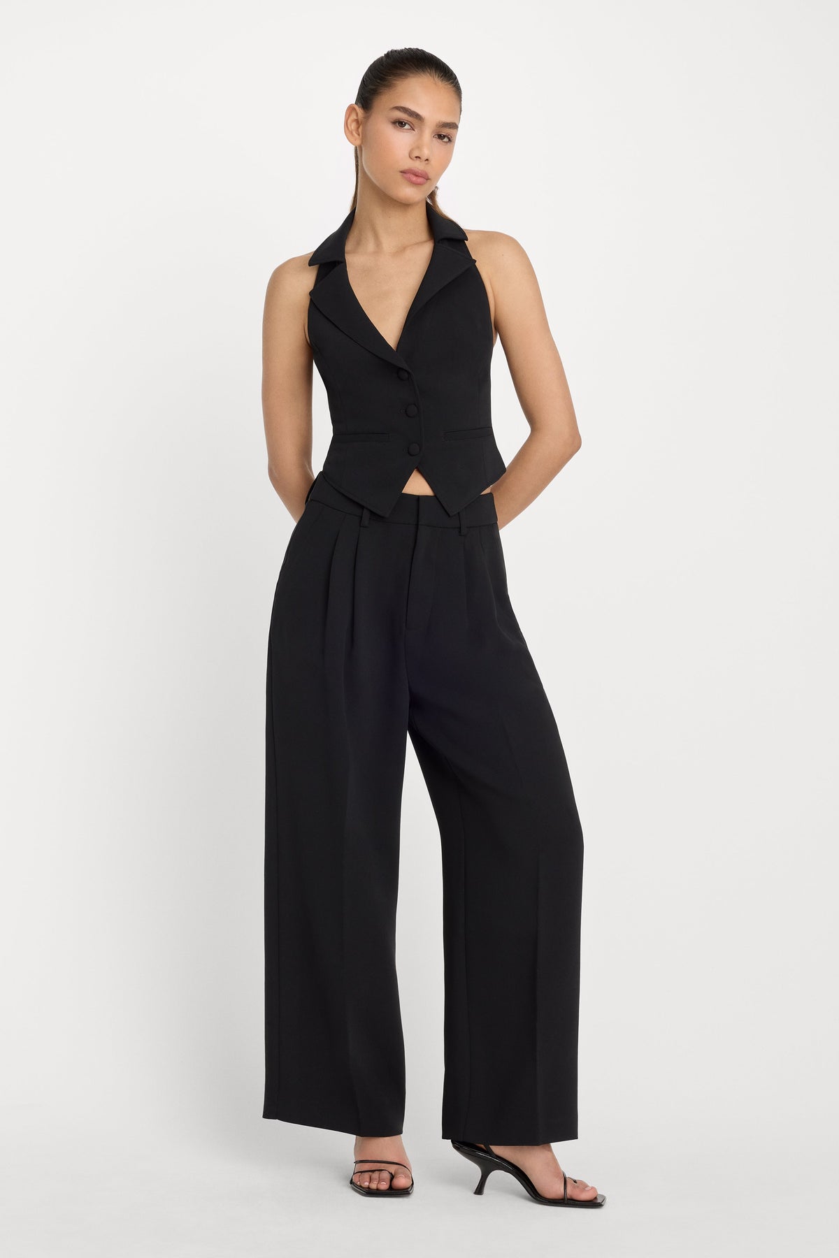 Premium LUXE SUITING HALTER VEST BLACK001