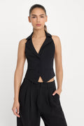 Premium LUXE SUITING HALTER VEST BLACK001