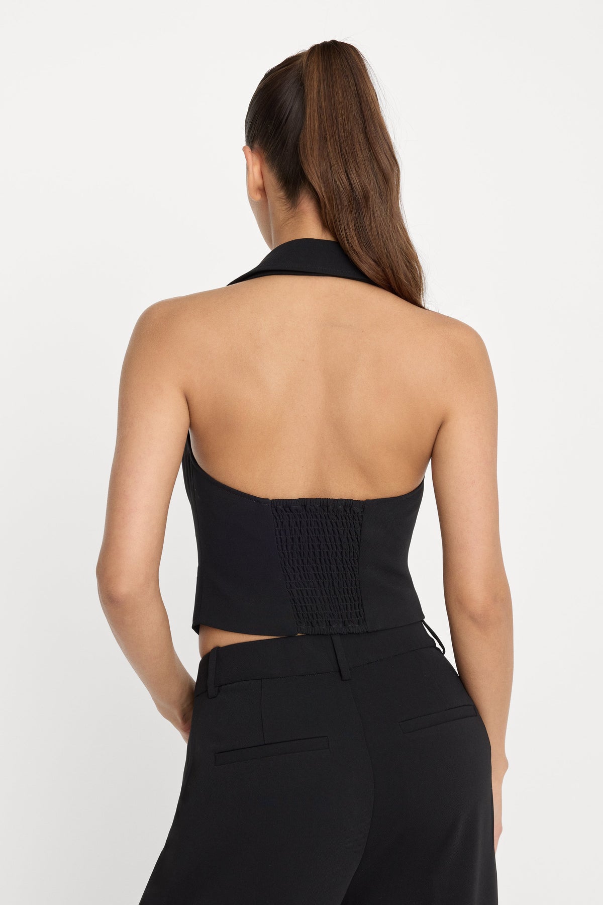 Premium LUXE SUITING HALTER VEST BLACK001