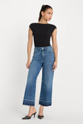 Premium SOFT TECH GOOD WAIST PALAZZO CROPPED JEANS INDIGO1213