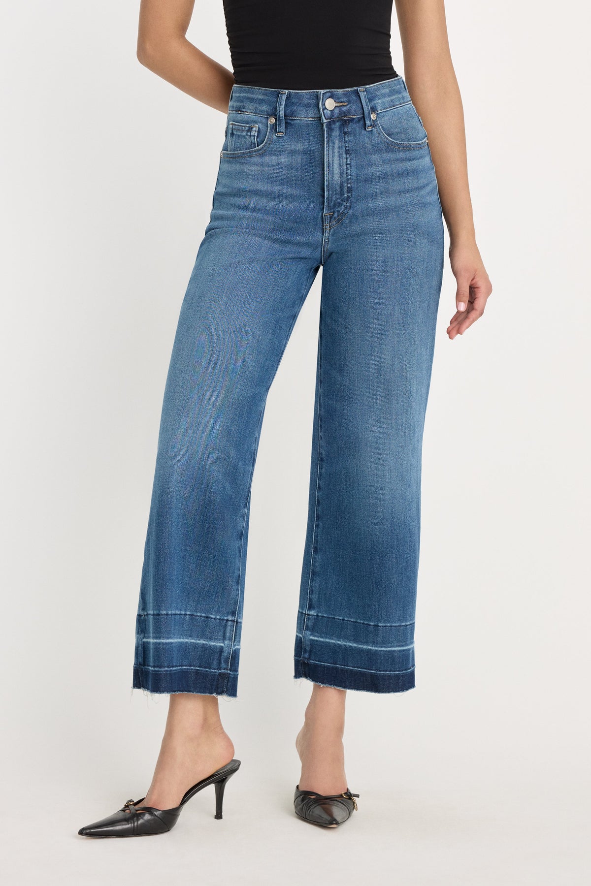 Premium SOFT TECH GOOD WAIST PALAZZO CROPPED JEANS INDIGO1213