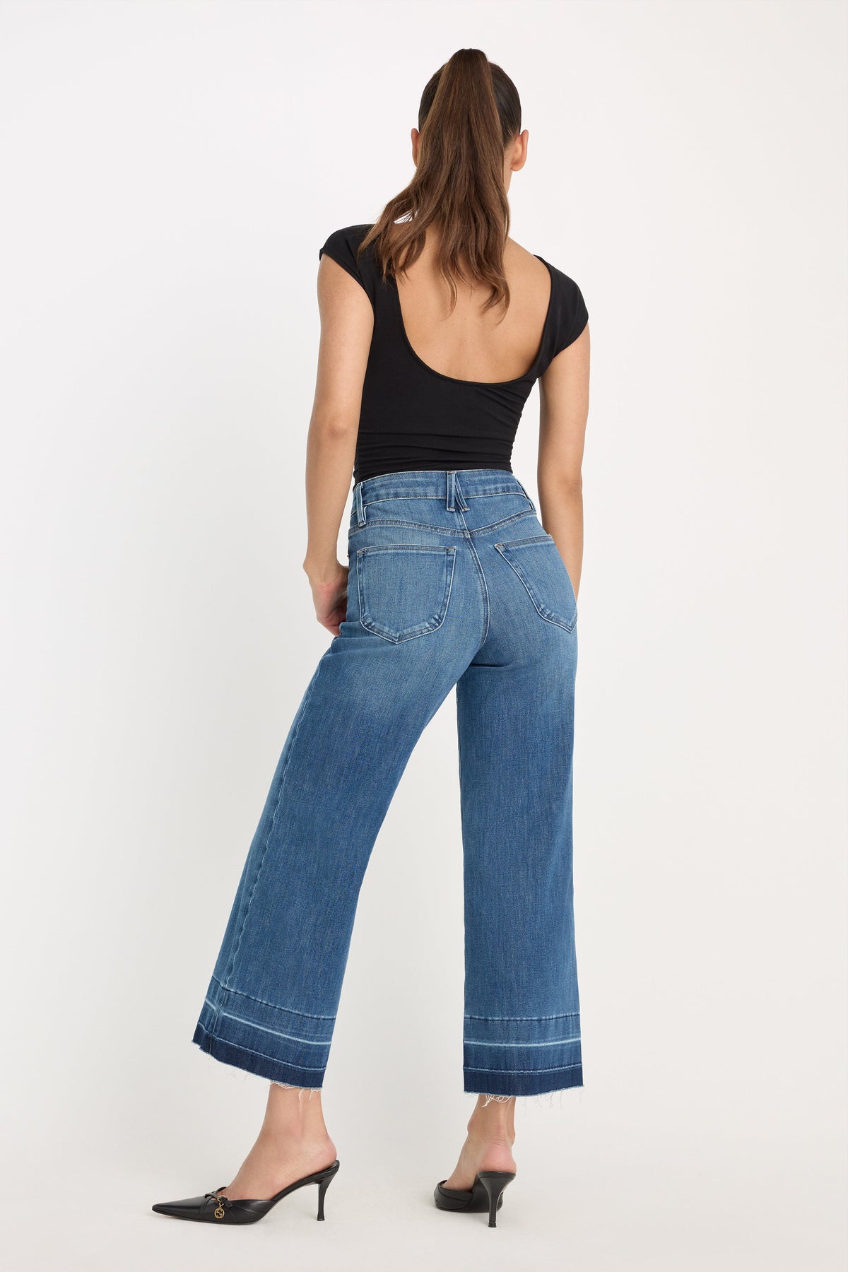 Premium SOFT TECH GOOD WAIST PALAZZO CROPPED JEANS INDIGO1213