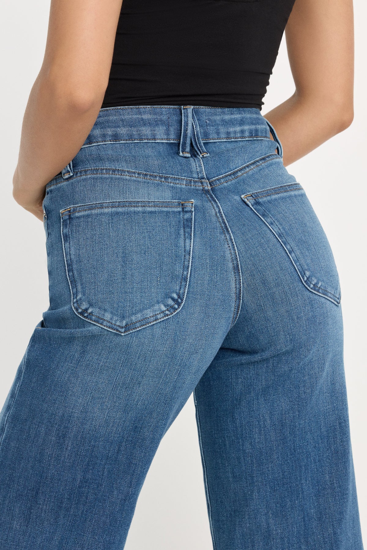 Premium SOFT TECH GOOD WAIST PALAZZO CROPPED JEANS INDIGO1213