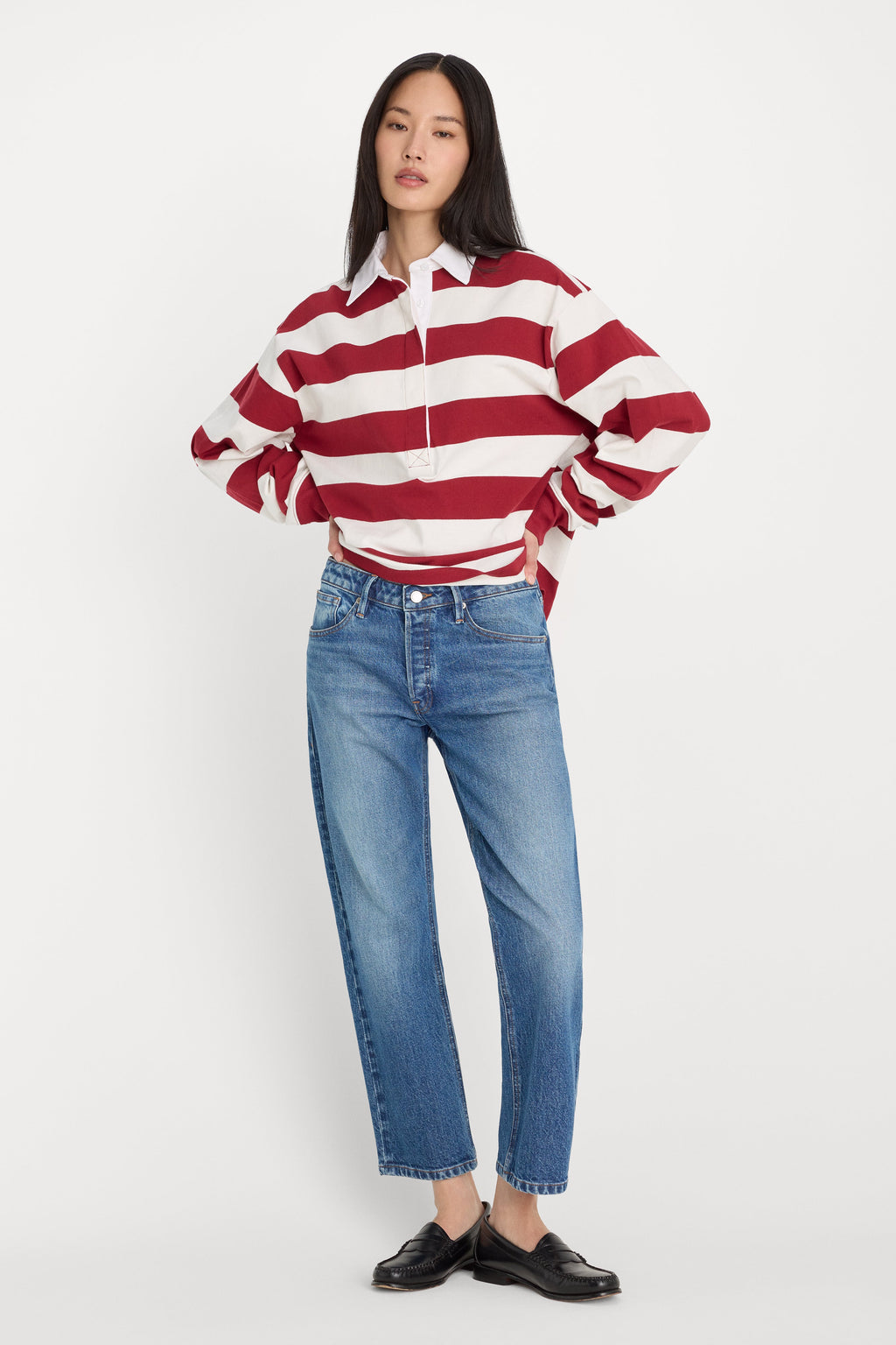 Premium OVERSIZED RUGBY TEE MERLOT AND CHALK RUGBY STRIPE