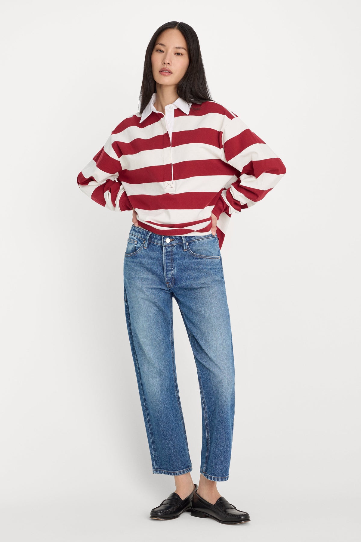 Premium OVERSIZED RUGBY TEE MERLOT AND CHALK RUGBY STRIPE
