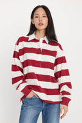 Premium OVERSIZED RUGBY TEE MERLOT AND CHALK RUGBY STRIPE