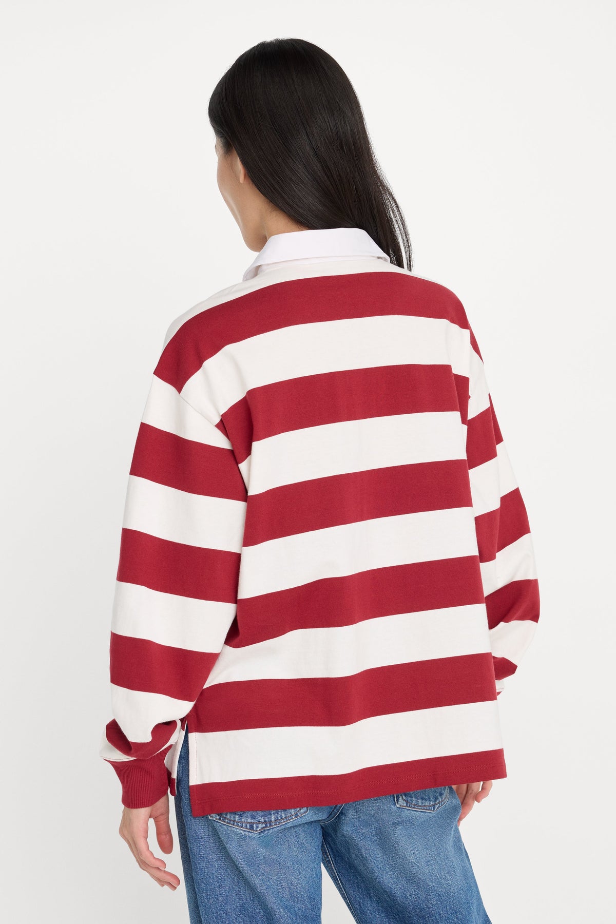 Premium OVERSIZED RUGBY TEE MERLOT AND CHALK RUGBY STRIPE