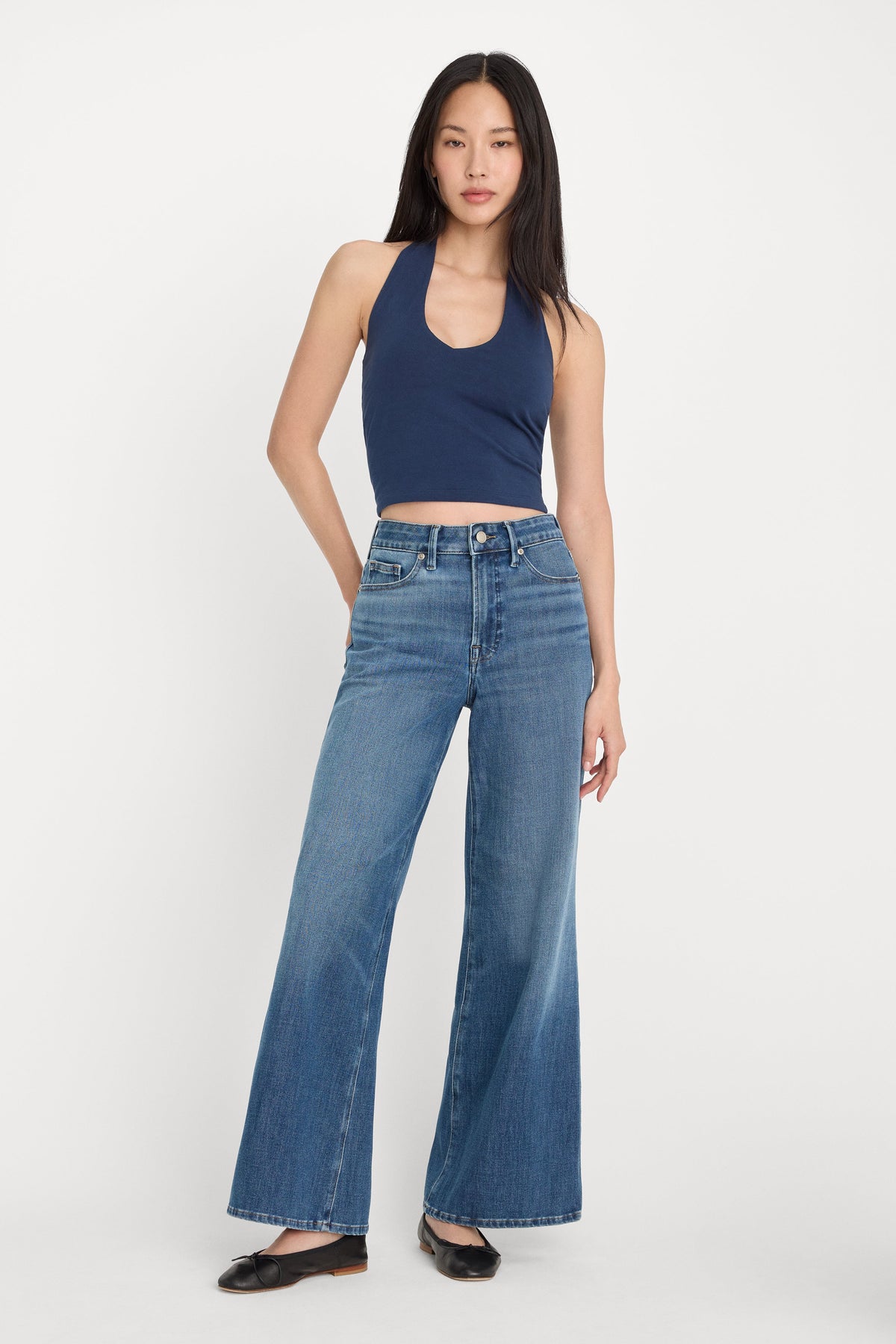 Premium SOFT TECH GOOD WAIST PALAZZO ANKLE JEANS INDIGO1281