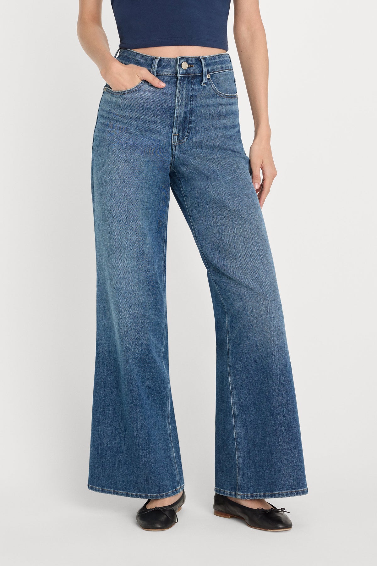 Premium SOFT TECH GOOD WAIST PALAZZO ANKLE JEANS INDIGO1281
