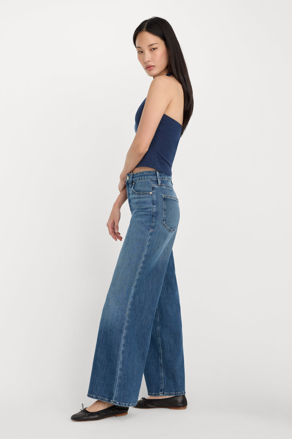 Premium SOFT TECH GOOD WAIST PALAZZO ANKLE JEANS INDIGO1281