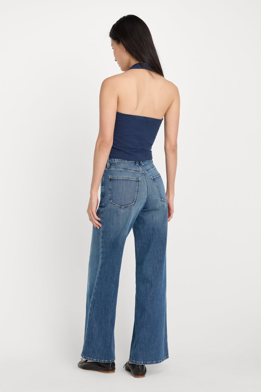 Premium SOFT TECH GOOD WAIST PALAZZO ANKLE JEANS INDIGO1281