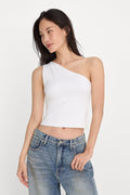 Premium SUPER STRETCH ONE SHOULDER TANK WHITE001