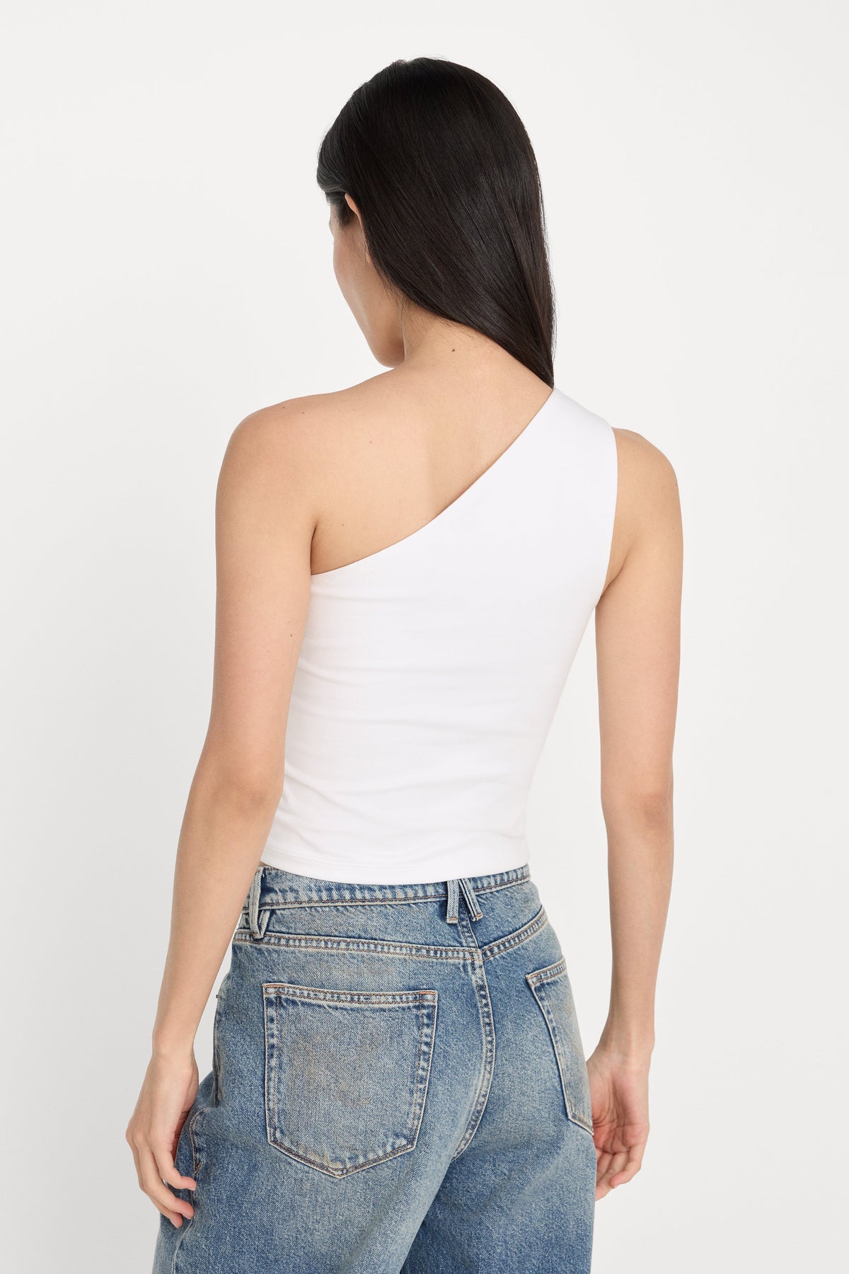 Premium SUPER STRETCH ONE SHOULDER TANK WHITE001