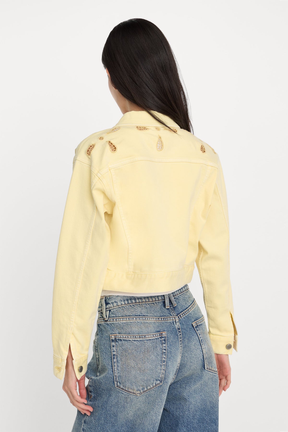 Premium ESSENTIAL CROP DENIM JACKET EMBROIDERED ANISE YELLOW