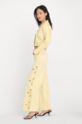 Premium GOOD WAIST PALAZZO ANKLE EMBROIDERED JEANS ANISE YELLOW