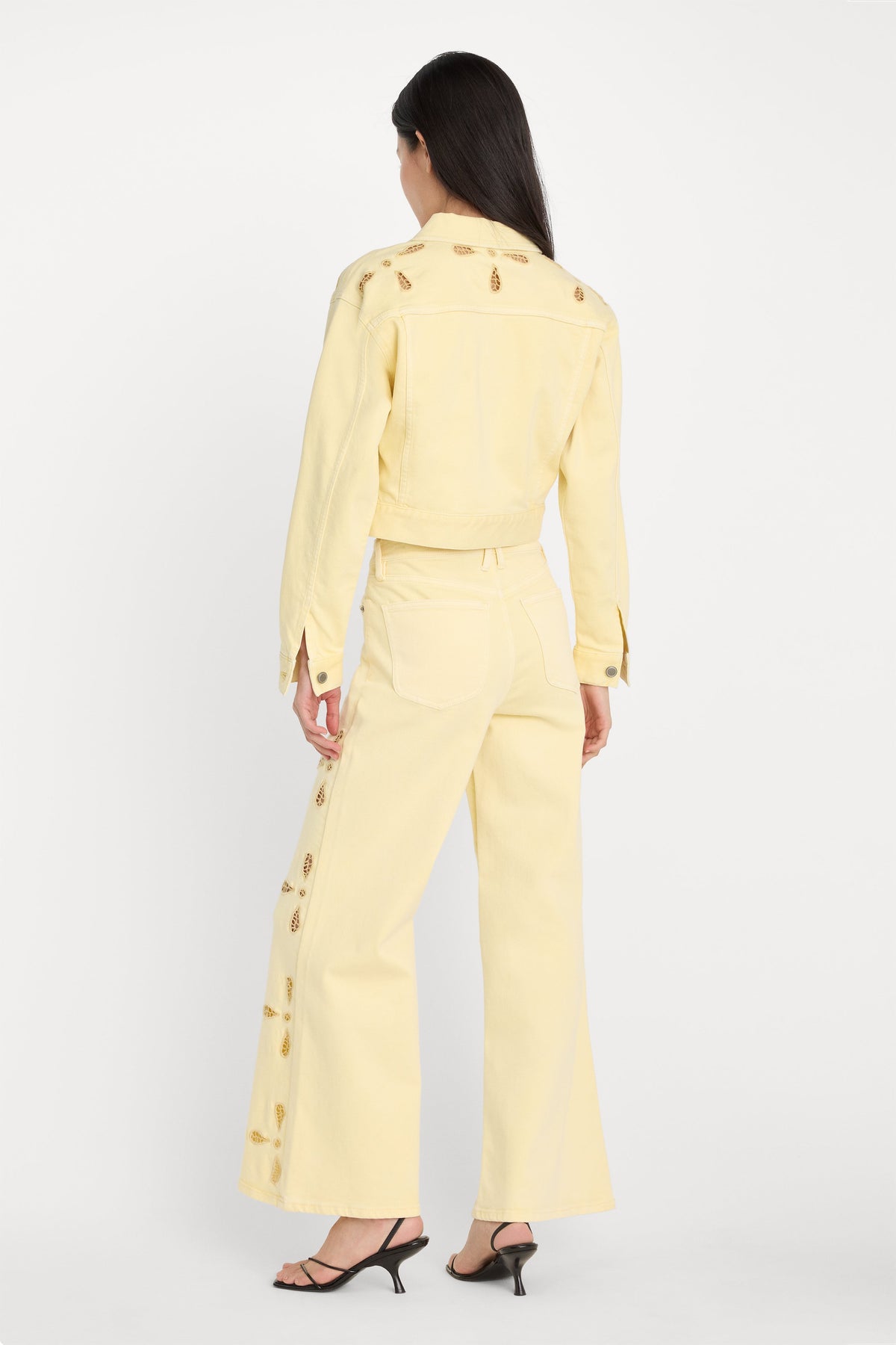 Premium GOOD WAIST PALAZZO ANKLE EMBROIDERED JEANS ANISE YELLOW
