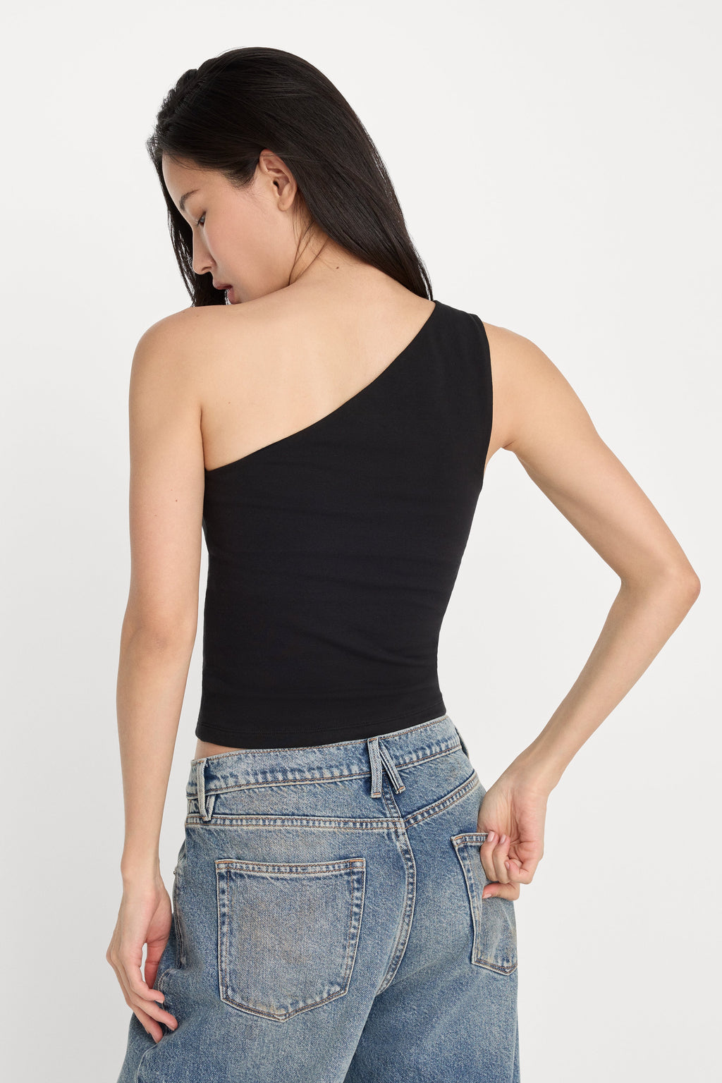 Premium SUPER STRETCH ONE SHOULDER TANK BLACK001