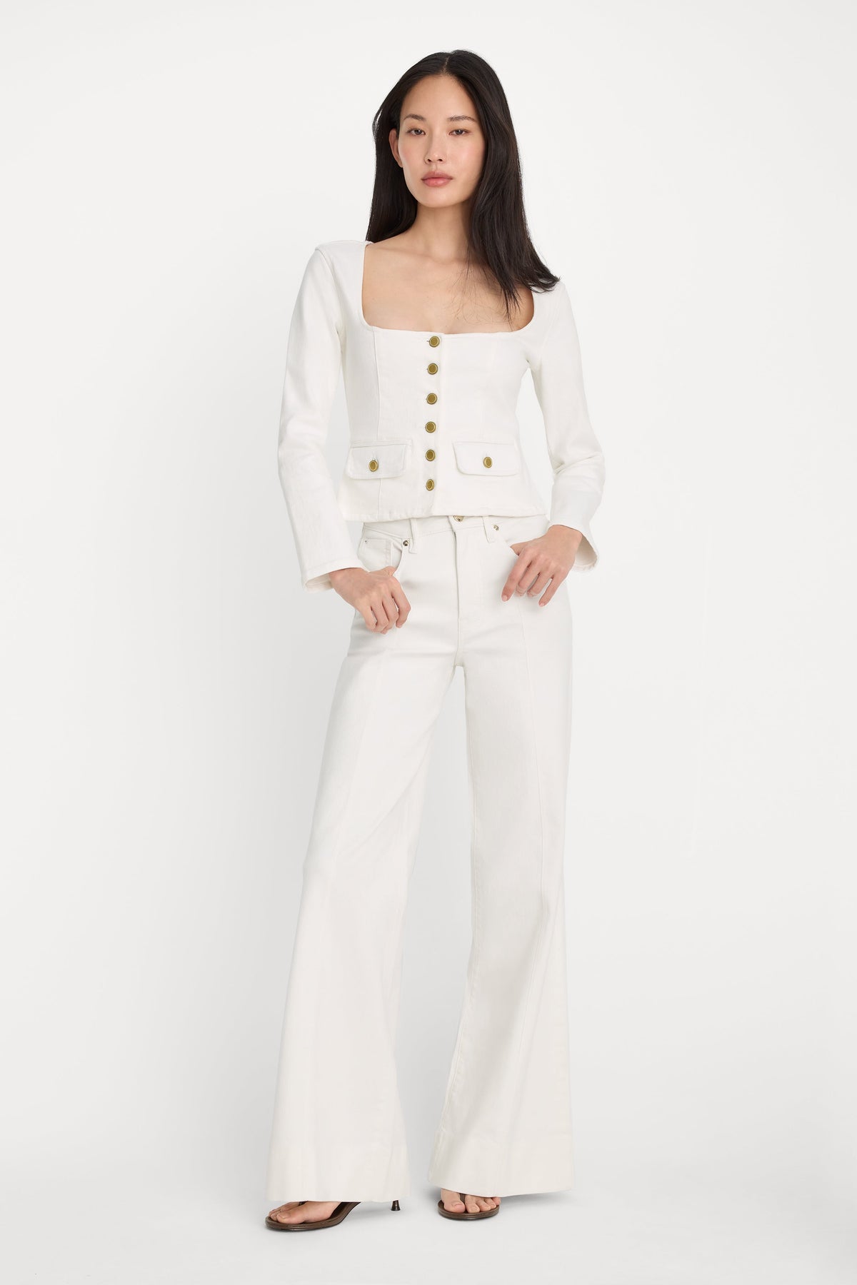 Premium DENIM FITTED BUTTON FRONT JACKET COTTON WHITE