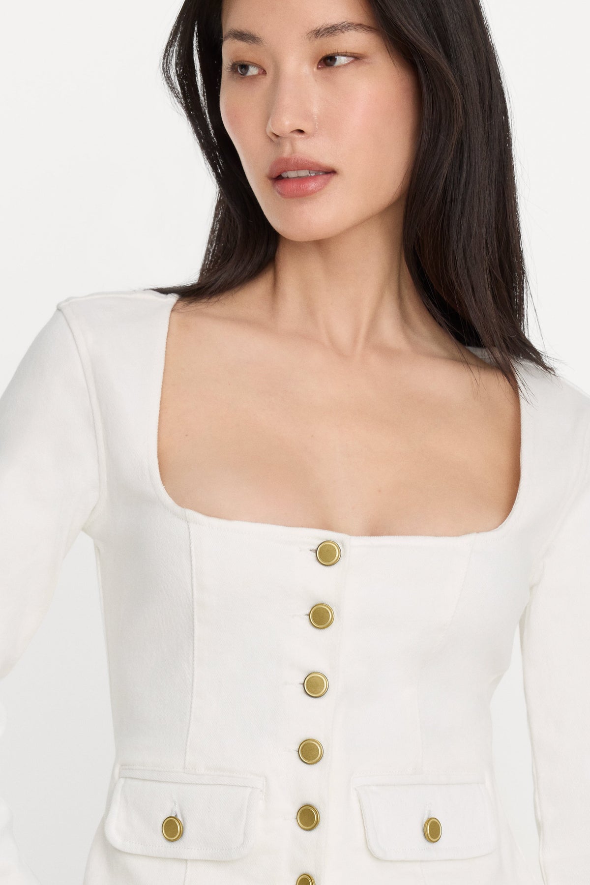 Premium DENIM FITTED BUTTON FRONT JACKET COTTON WHITE