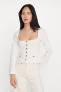 Premium DENIM FITTED BUTTON FRONT JACKET COTTON WHITE