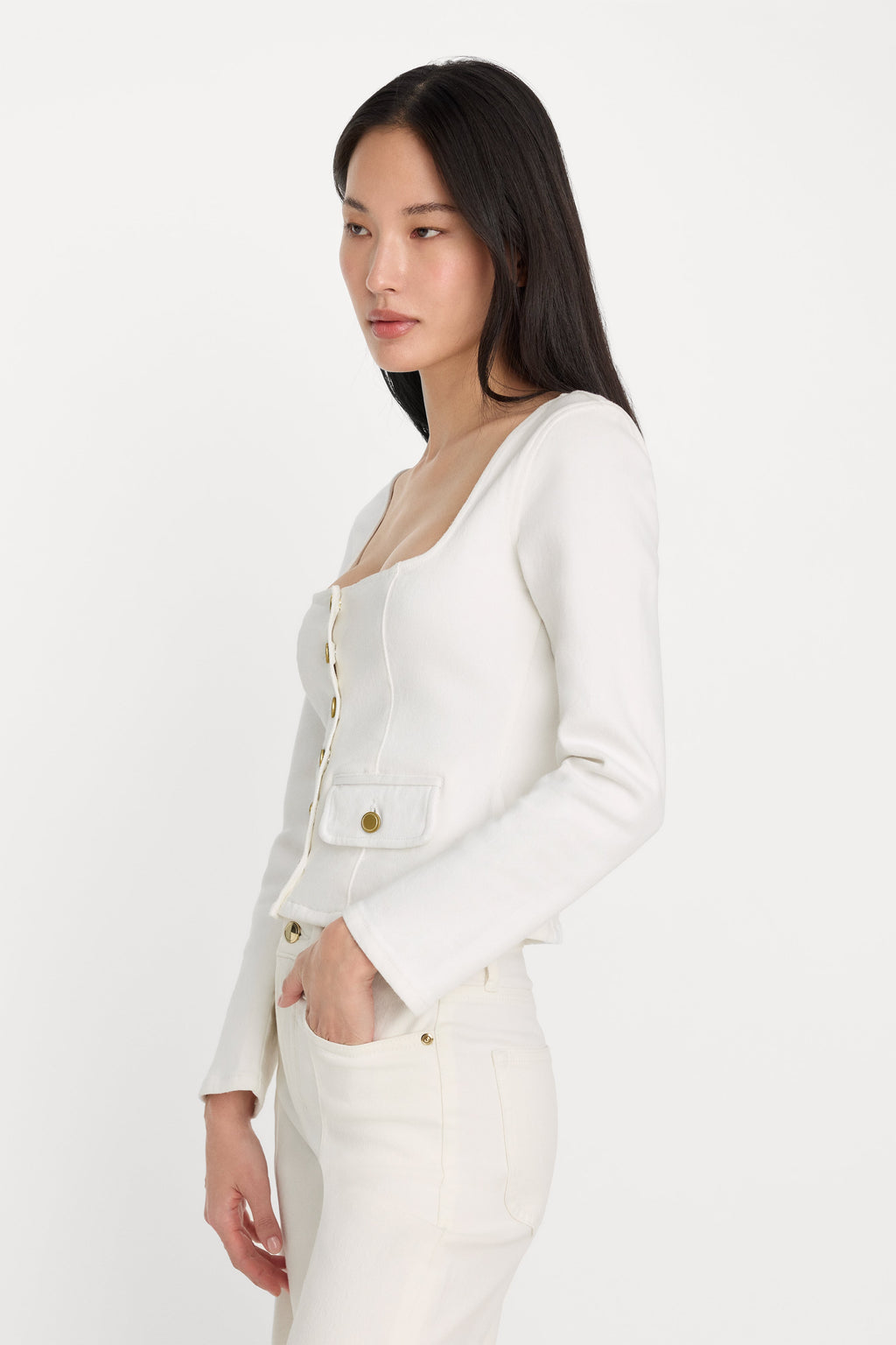 Premium DENIM FITTED BUTTON FRONT JACKET COTTON WHITE