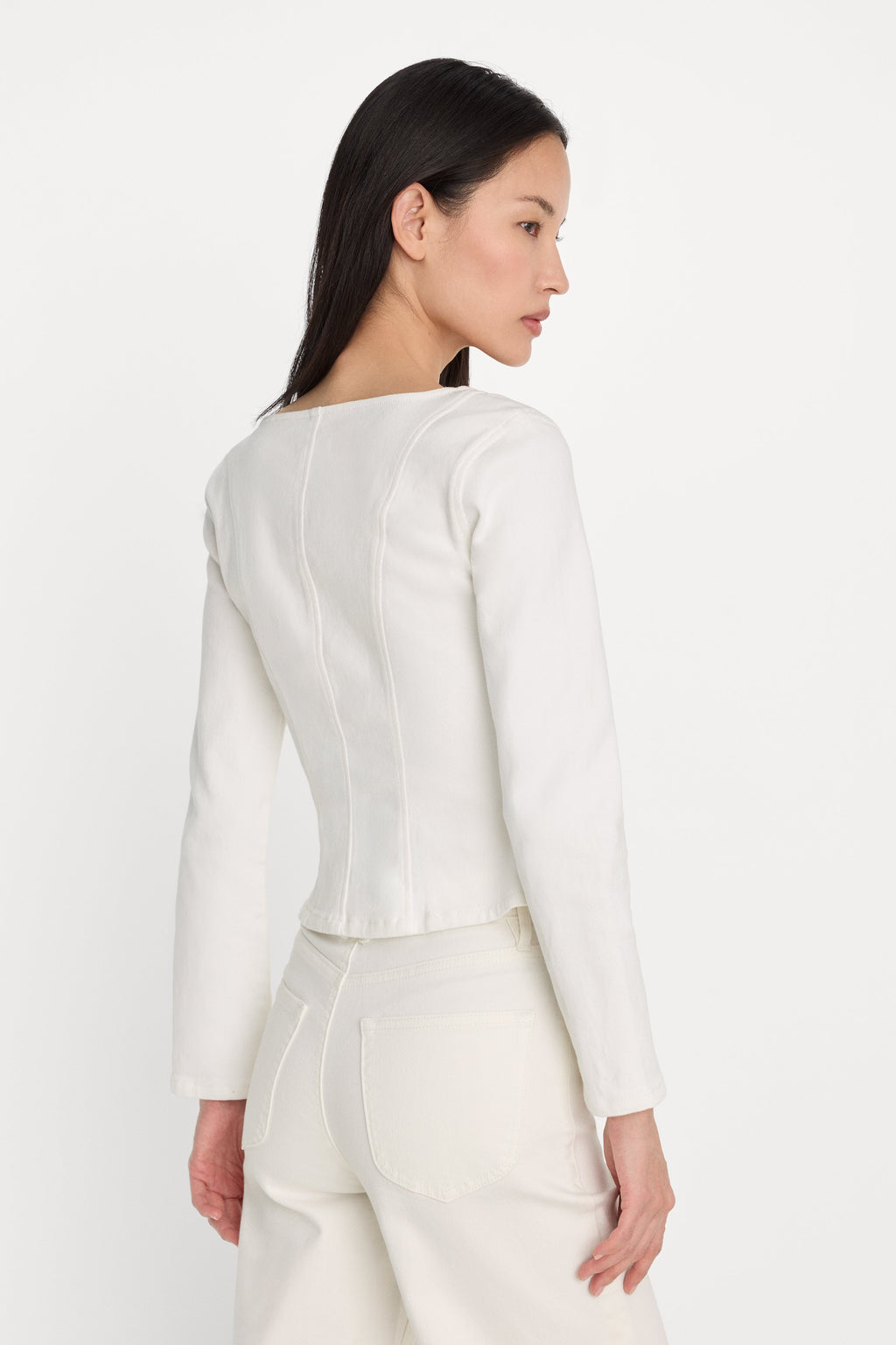 Premium DENIM FITTED BUTTON FRONT JACKET COTTON WHITE