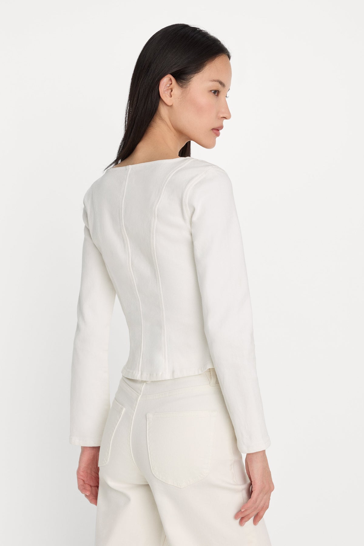Premium DENIM FITTED BUTTON FRONT JACKET COTTON WHITE