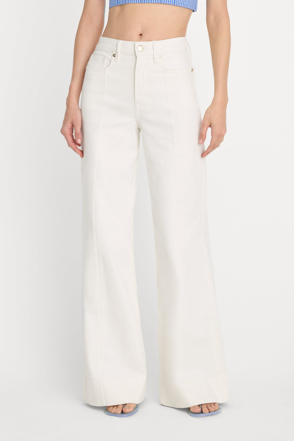 Premium GOOD WAIST PALAZZO JEANS COTTON WHITE