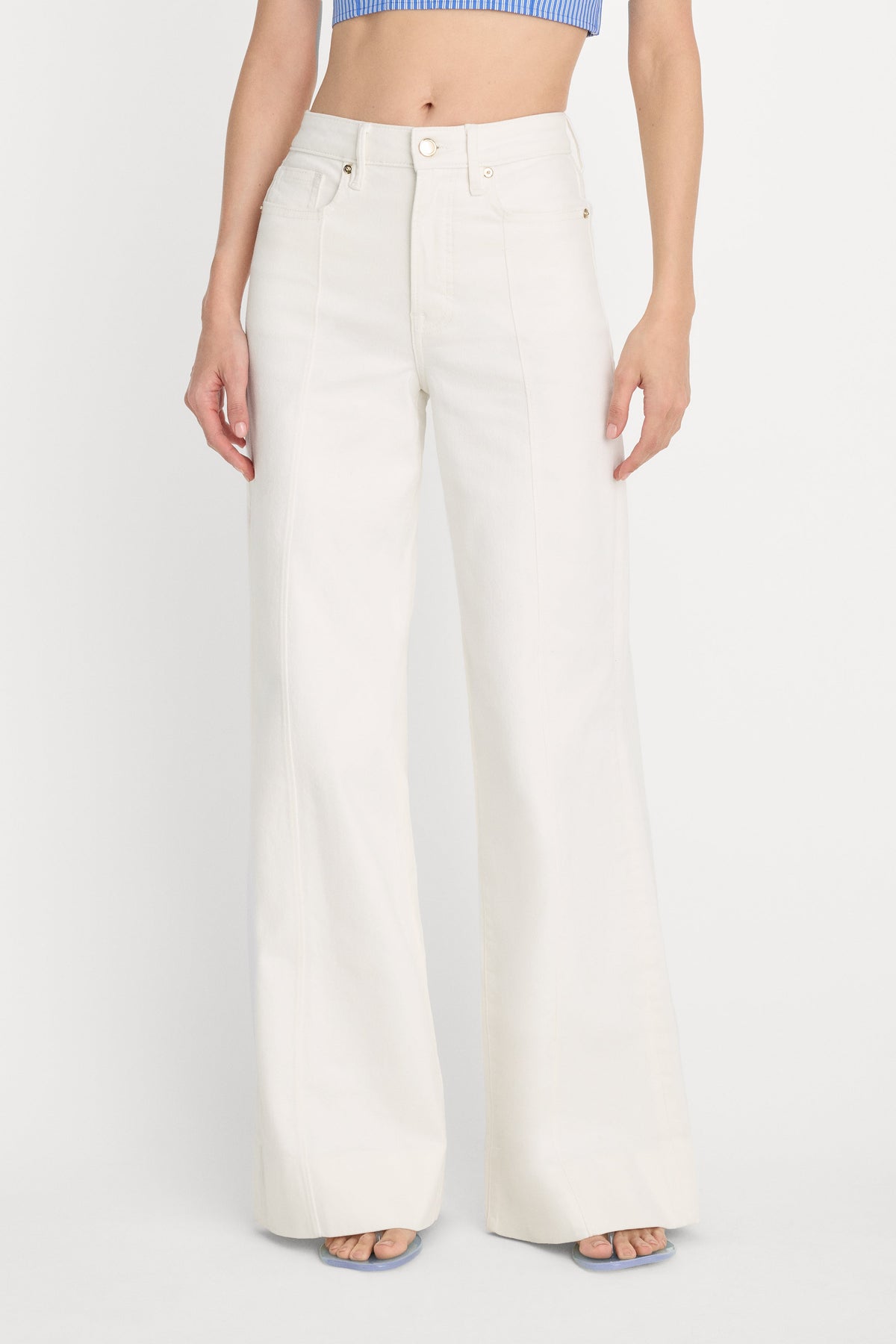 Premium GOOD WAIST PALAZZO JEANS COTTON WHITE