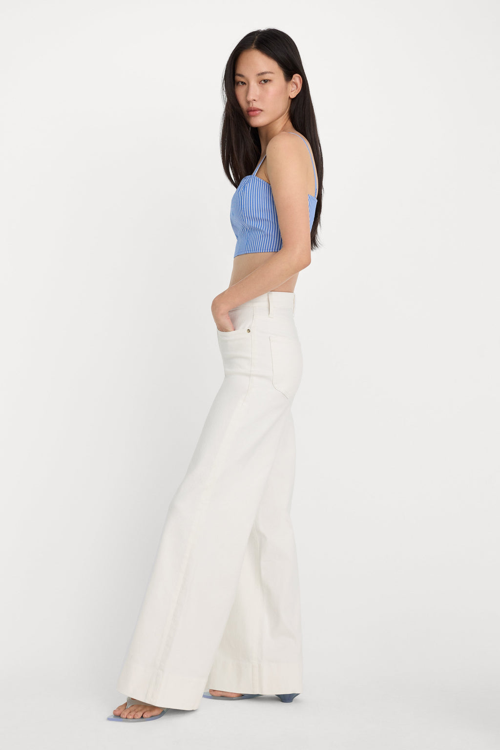 Premium GOOD WAIST PALAZZO JEANS COTTON WHITE