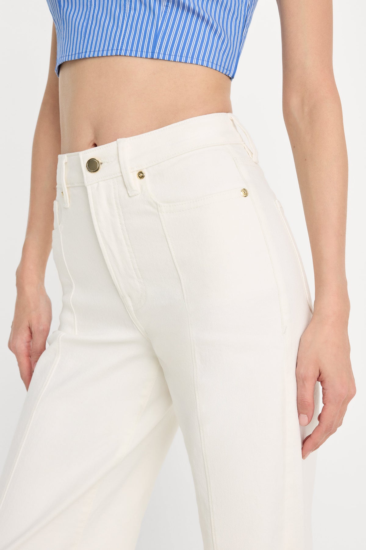 Premium GOOD WAIST PALAZZO JEANS COTTON WHITE