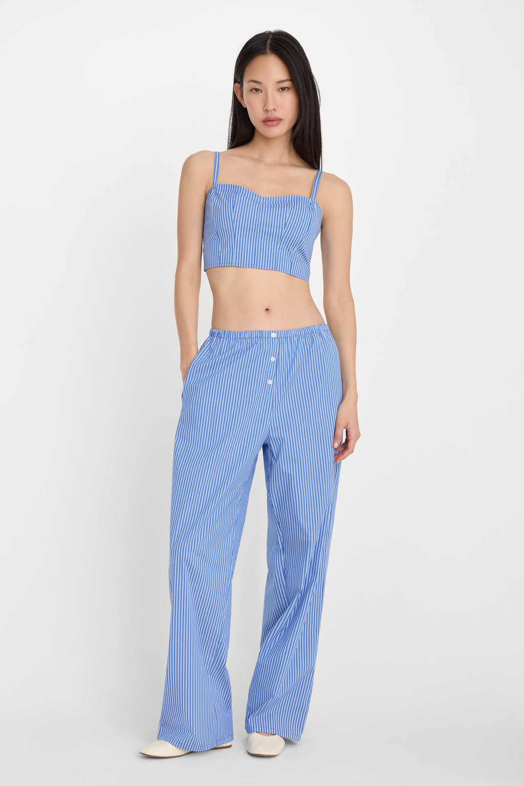 Premium POPLIN BUSTIER CAMI TOP BLUE AND WHITE STRIPE