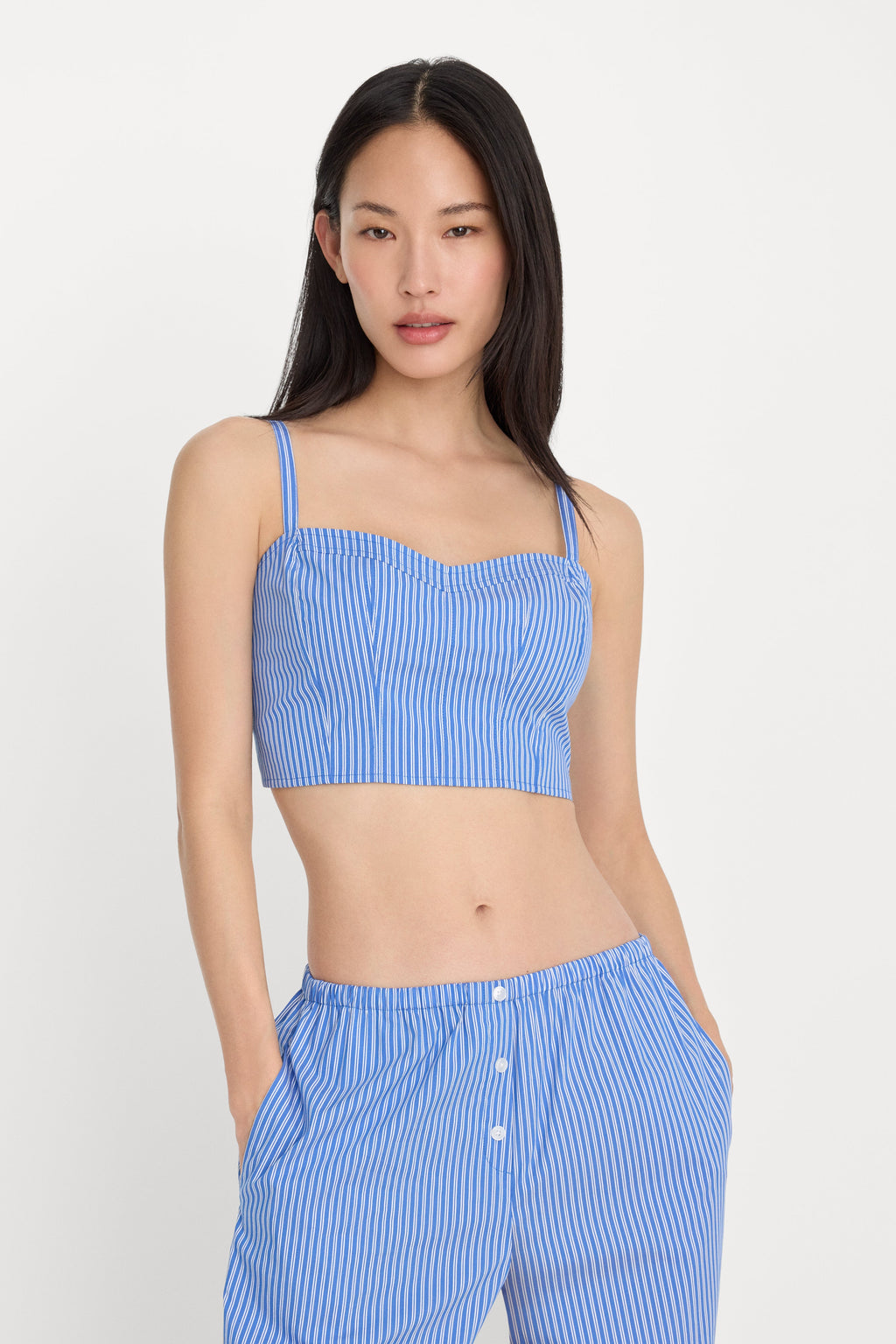 Premium POPLIN BUSTIER CAMI TOP BLUE AND WHITE STRIPE