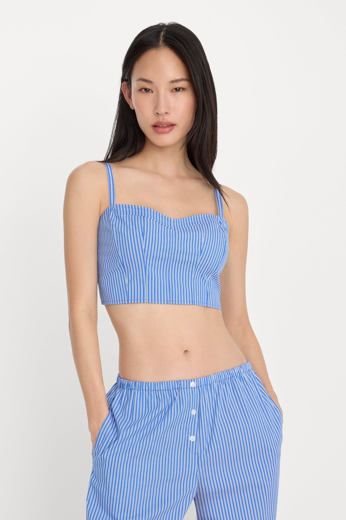 Premium POPLIN BUSTIER CAMI TOP BLUE AND WHITE STRIPE