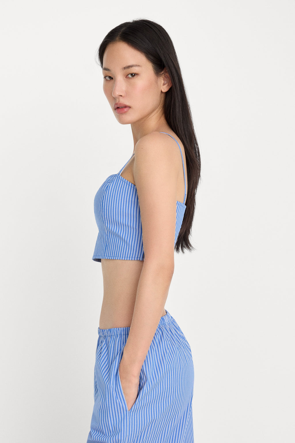 Premium POPLIN BUSTIER CAMI TOP BLUE AND WHITE STRIPE