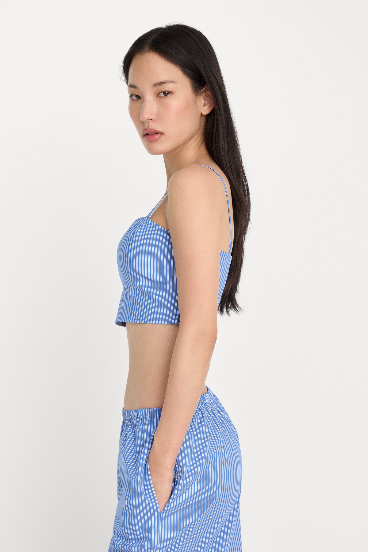 Premium POPLIN BUSTIER CAMI TOP BLUE AND WHITE STRIPE