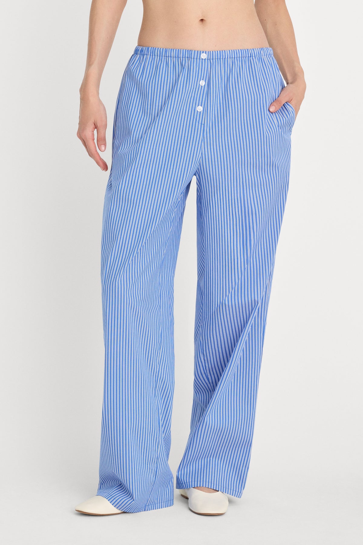 Premium POPLIN PULL ON PANTS BLUE & WHITE STRIPE