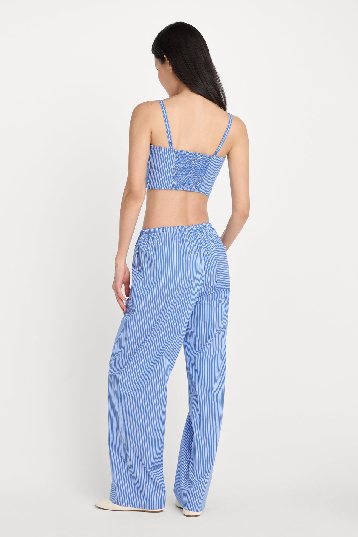 Premium POPLIN PULL ON PANTS BLUE & WHITE STRIPE