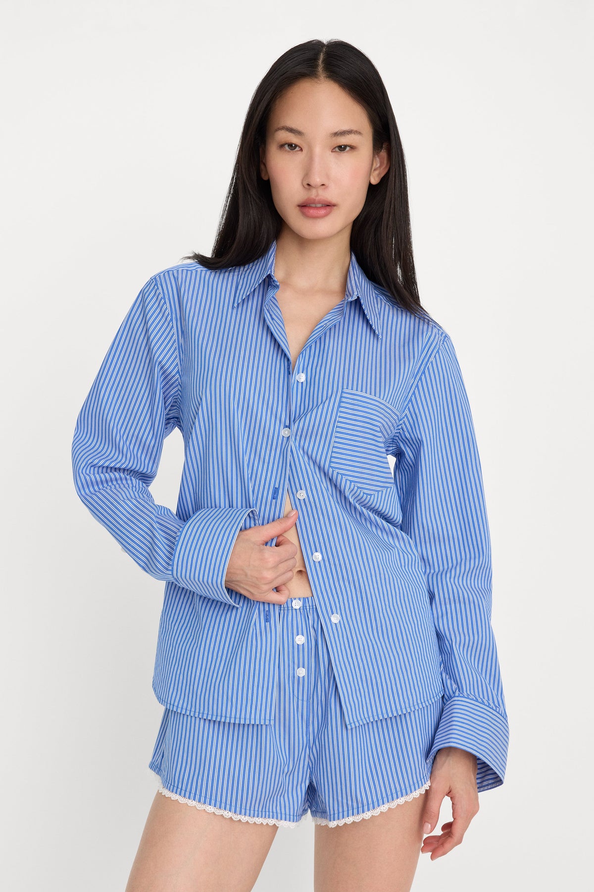 Premium POPLIN CLASSIC BOXY SHIRT BLUE & WHITE STRIPE