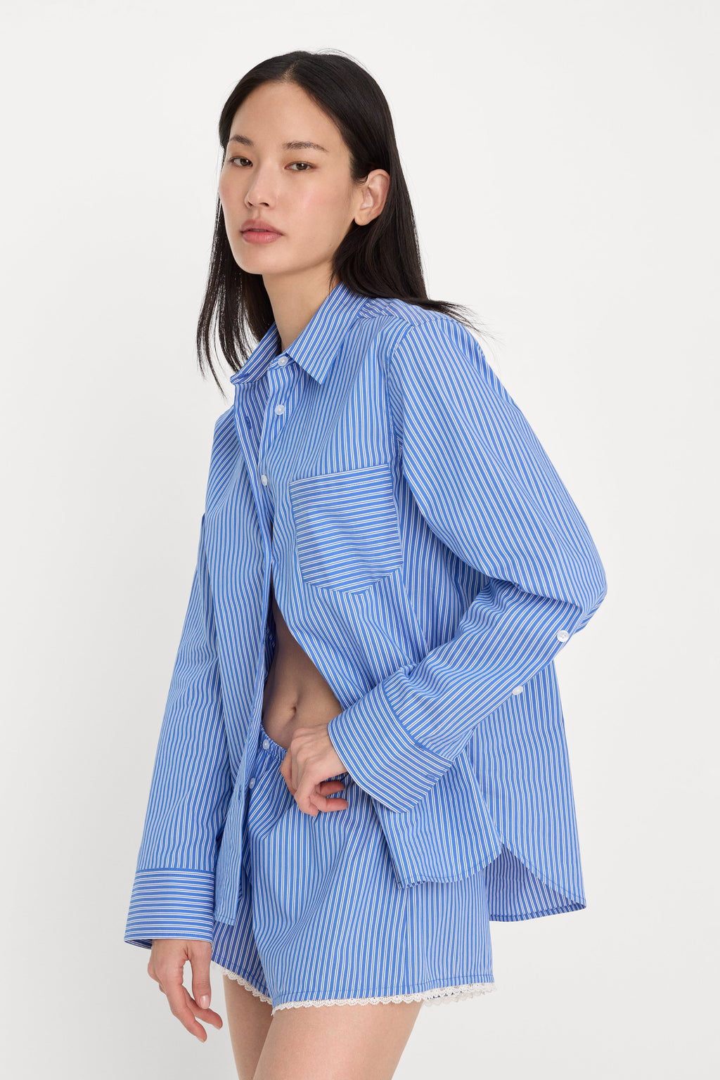 Premium POPLIN CLASSIC BOXY SHIRT BLUE & WHITE STRIPE