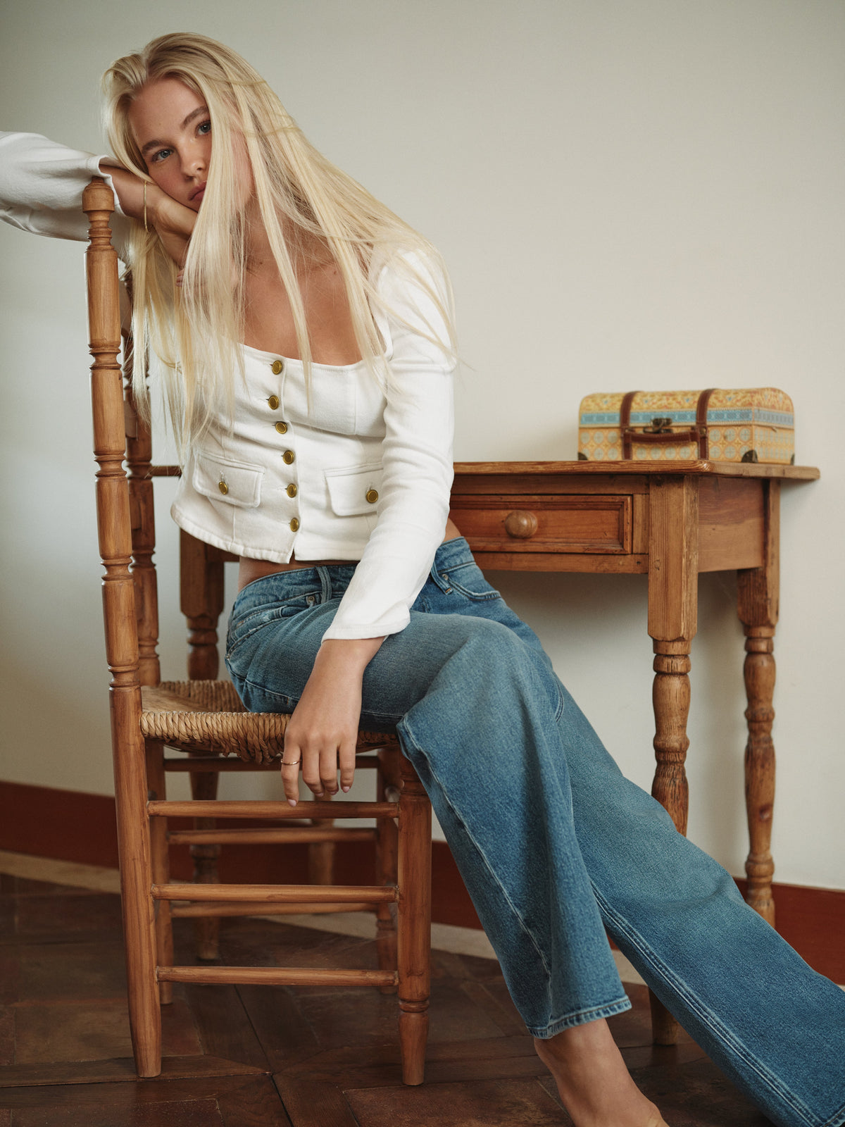 Premium DENIM FITTED BUTTON FRONT JACKET COTTON WHITE